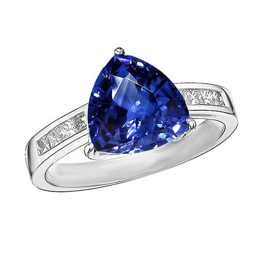 Verlobungsring Saphir im Trillion-Schliff 2,50 Karat Diamanten im Kanalset - harrychadent.ch