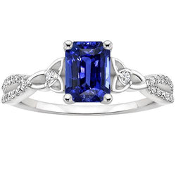 Verlobungsring Split Shank Smaragd Blauer Saphir & Diamant 4 Karat