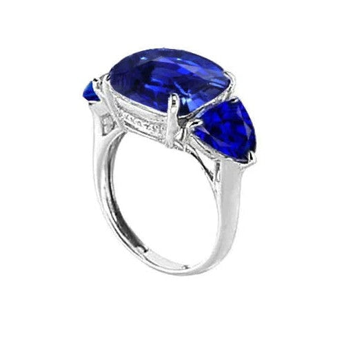 Versteckter Halo-Kissen & Trillion Ceylon-Saphir-Diamantring WG 14K