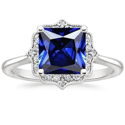 Vintage-Stil Diamant Halo Ring Ceylon Saphir Edelstein 6 Karat Gold