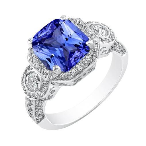 Vintage-Stil Diamant Saphir Radiant Cut Ring 4,50 Karat Milgrain - harrychadent.ch