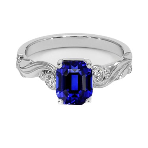 Vintage-Stil Diamant und Ceylon Saphir Asscher Cut Ring 5,50 Karat - harrychadent.ch