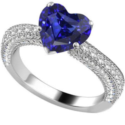 Vintage-Stil Diamantring 4 Karat natürlicher blauer Saphir mit Herzschliff