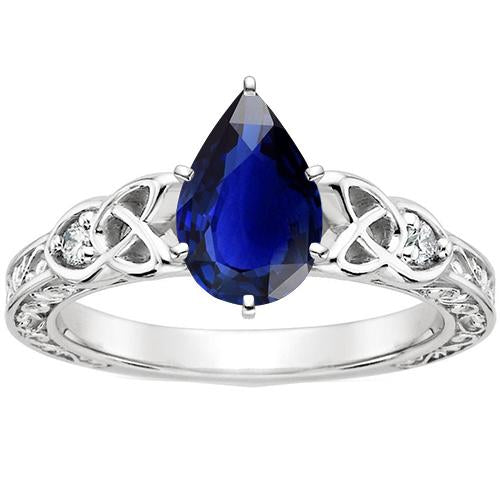 Vintage-Stil Goldring Filigrane Schaft Birne Blauer Saphir 5,25 Karat - harrychadent.ch