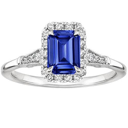 Vintage Stil Halo Ring Smaragd Ceylon Saphir & Diamant 4,25 Karat