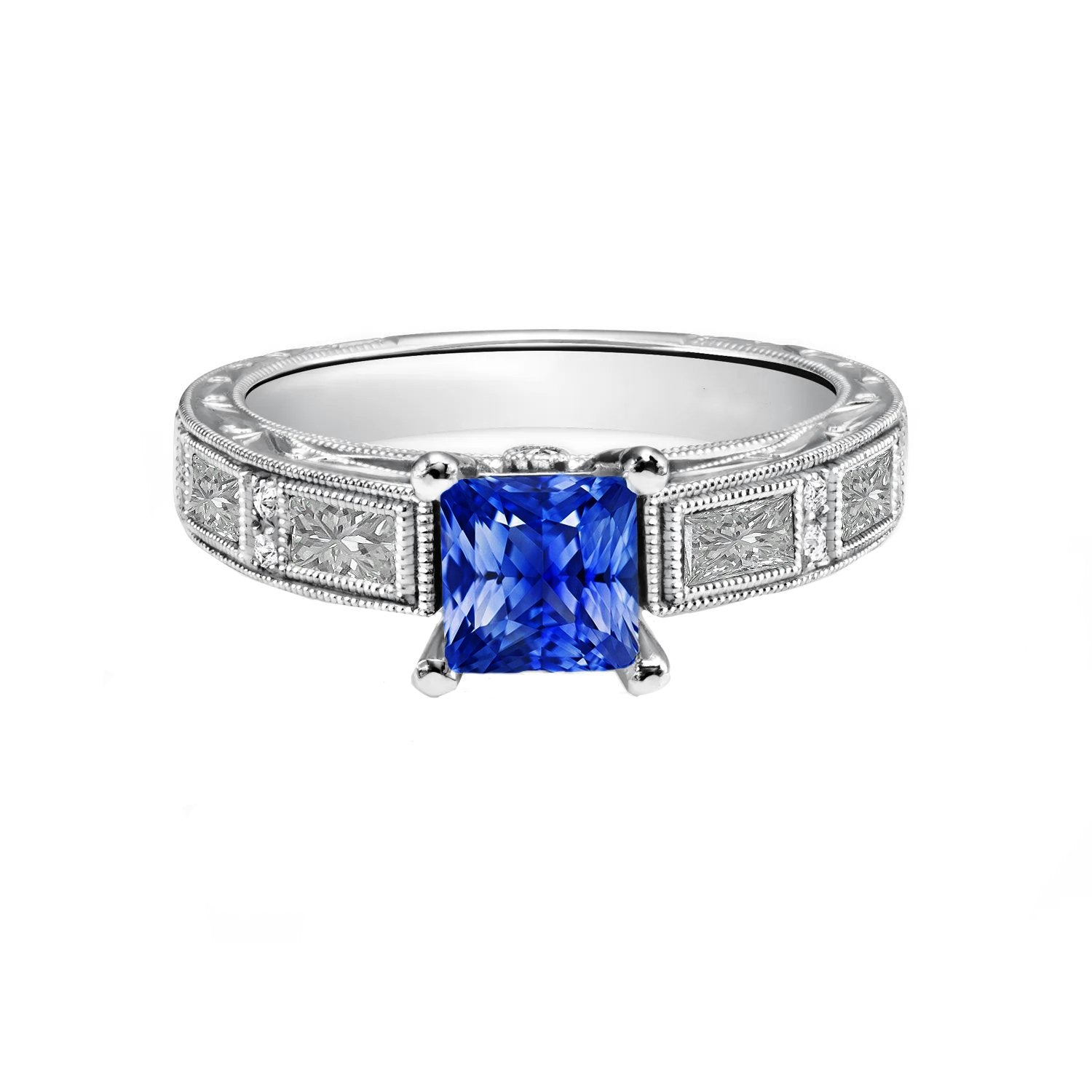 Vintage-Stil Prinzessin Ceylon Saphir & Diamant Ring 5,50 Karat - harrychadent.ch
