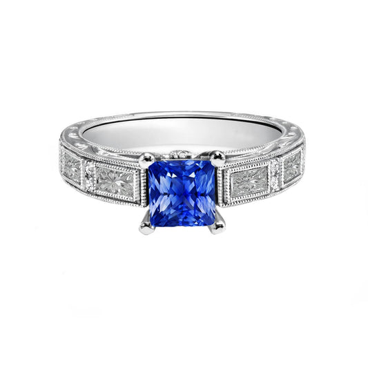 Vintage-Stil Prinzessin Ceylon Saphir & Diamant Ring 5,50 Karat - harrychadent.ch