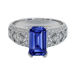 Vintage-Stil Smaragdblauer Saphir & Diamant Damenring 9,75 Karat