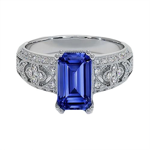 Vintage-Stil Smaragdblauer Saphir & Diamant Damenring 9,75 Karat - harrychadent.ch
