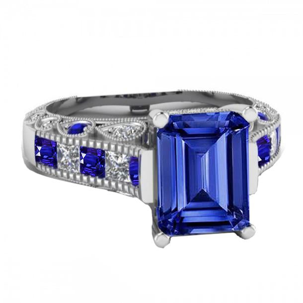Vintage-Stil Smaragdschliff Ceylon Saphir Diamantring 11,50 Karat - harrychadent.ch