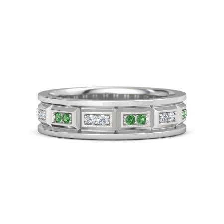 Vintage Type Band Diamanten Grüner Smaragd 3,60 Karat Weißgold 14K - harrychadent.ch