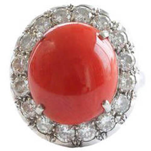 Weißgold 14K 14,50 Ct Rote Koralle Und Diamanten Verlobungsring Neu - harrychadent.ch