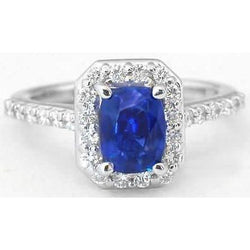Weißgold 14K 3.40 Ct Ceylon Blauer Saphir und Diamanten Ring
