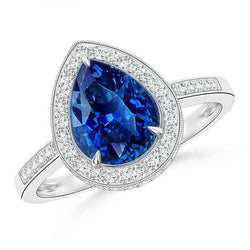 Weißgold 14K 4,90 Sri Lanka Blauer Saphir Halo Diamanten Ring