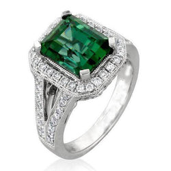 Weißgold 14K 9 Kt Grüner Turmalin Und Diamanten Ring Neu