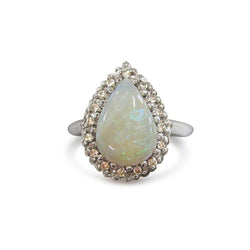 Weißgold 14K Opal und Diamanten 11,25 Karat Verlobungsring Neu