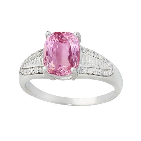 Weißgold 14K Rosa Kunzit und Diamanten Ring 26.50 Karat Krappenset