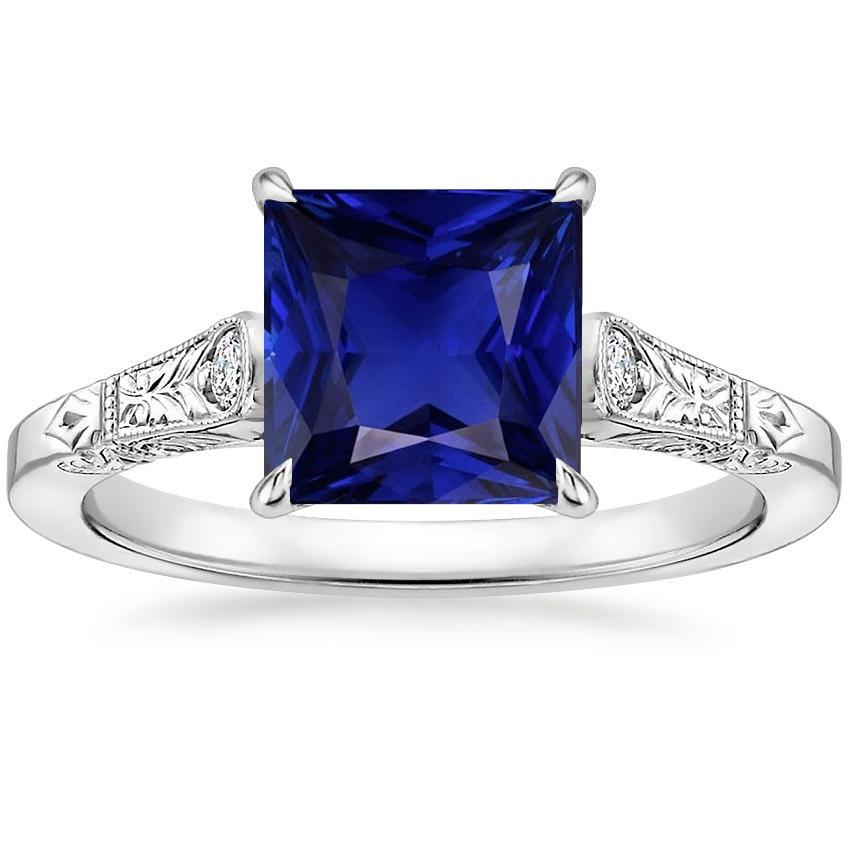 Weißgold 3 Steine Diamant & Prinzessin Blauer Saphir Ring 5,25 Karat - harrychadent.ch