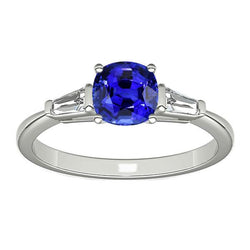 Weißgold 3 Steine Kissen Saphir Ring & Baguette Diamanten 1,75 Karat