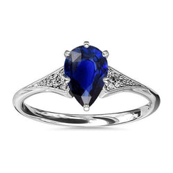 Weißgold 3 Steine Ring Birne Ceylon Saphir & Diamanten 1,75 Karat