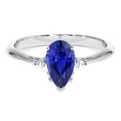Weißgold 3 Steine Ring Blauer Saphir & Billionen Diamanten 2,25 Karat