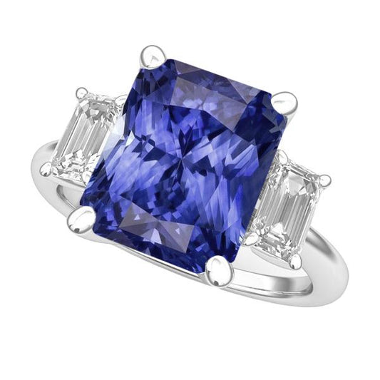 Weißgold 3 Steine Ring Smaragd Diamant Strahlend Blauer Saphir 5 Karat - harrychadent.ch