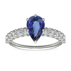 Weißgold Birnenblauer Saphir mit Akzenten Ring 3,50 Damenschmuck