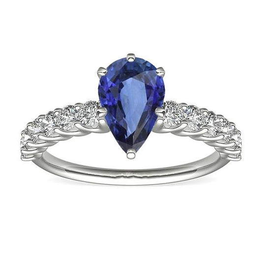 Weißgold Birnenblauer Saphir mit Akzenten Ring 3,50 Damenschmuck - harrychadent.ch