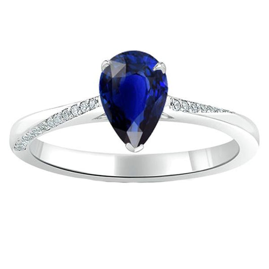 Weißgold Blauer Saphir Ring Birne & Runde Diamanten 2,50 Karat - harrychadent.ch