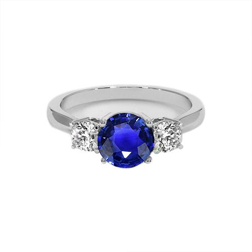 Weißgold Blauer Saphir & Runder Diamant 3 Steine Ring 5 Karat 14K - harrychadent.ch