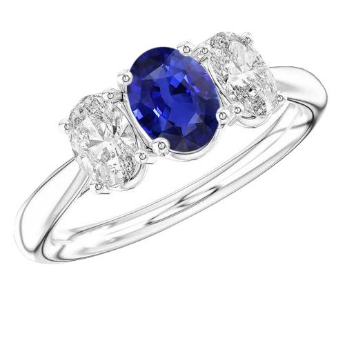 Weißgold Diamant Drei Steine Ring Oval Blauer Saphir 2,50 Karat - harrychadent.ch