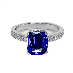 Weißgold Diamant Ringkissen Ceylon Saphir Akzent 6 Karat