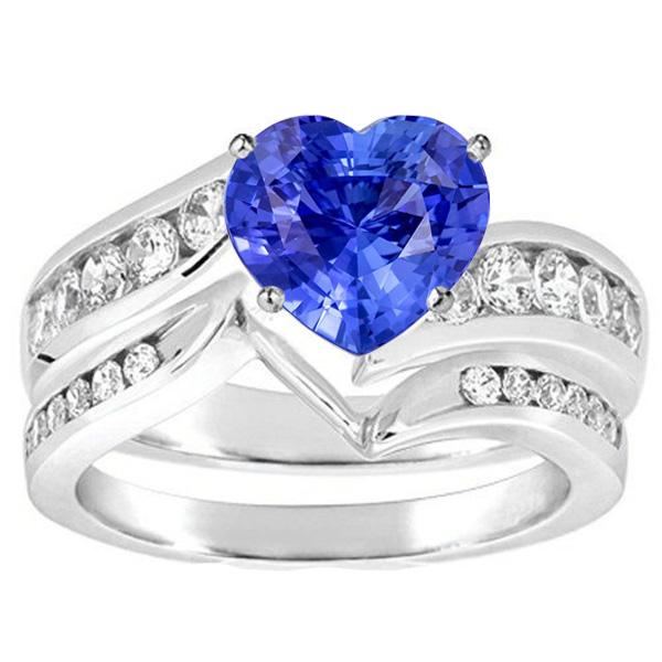 Weißgold-Diamant-Verlobungsring mit blauem Saphir, 4 Karat - harrychadent.ch