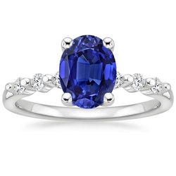 Weißgold Diamant-Verlobungsring Oval Blauer Saphir 4,50 Karat