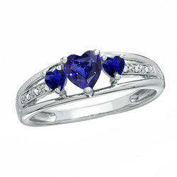 Weißgold Diamantring Damen Edelstein Herz Blaue Saphire 2 Karat