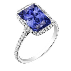 Weißgold Diamantring Damen Halo Radiant Cut Saphir 4 Karat
