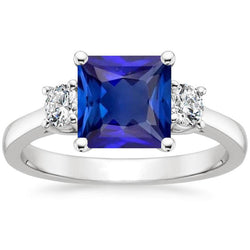 Weißgold Diamantring Prinzessin Ceylon Saphir 3 Stein 5,50 Karat