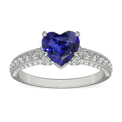 Weißgold Diamantschmuck Herz Saphir Ring & Akzente 3,50 Karat