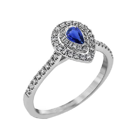 Weißgold Doppel-Halo-Diamant-Ring Birne Blauer Saphir 2.50 Karat - harrychadent.ch
