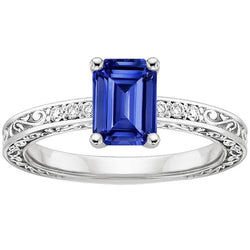 Weißgold-Edelstein-Ring mit Akzent Smaragdblauer Saphir 3,50 Karat