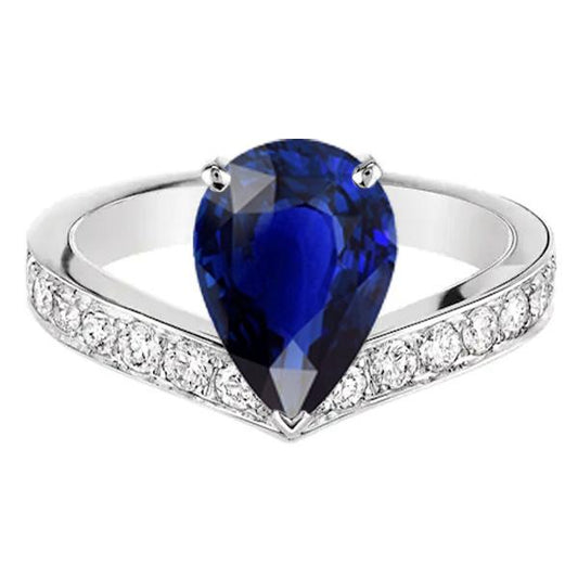 Weißgold Halo Blue Saphir Ring & Diamanten 4 Karat - harrychadent.ch