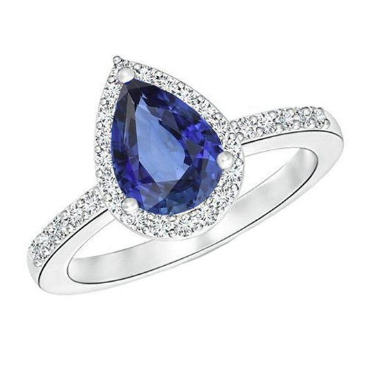 Weißgold Halo Ehering Schmuck Blauer Saphir & Diamanten 3 Karat - harrychadent.ch