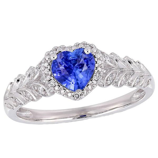 Weißgold Halo Heart Blue Saphir Ring Leaf Style 2,50 Karat - harrychadent.ch