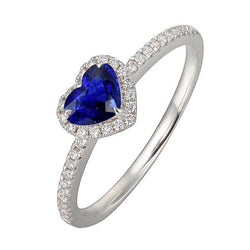 Weißgold Halo Heart Ceylon Saphir Ring & Pave Set Diamant 3 Karat