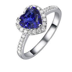 Weißgold Halo Herz Ceylon Saphir Ring 3,50 Karat Diamantschmuck