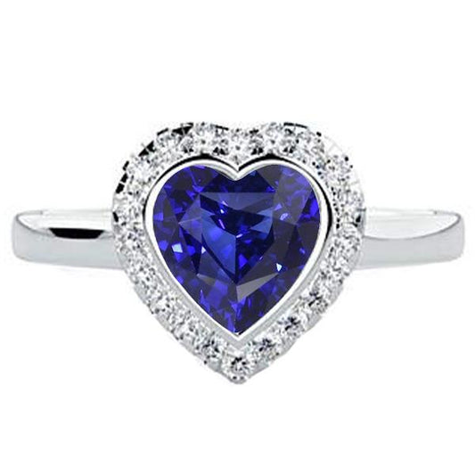 Weißgold Halo Ring Herz Tiefblauer Saphir Schmuck 4 Karat - harrychadent.ch