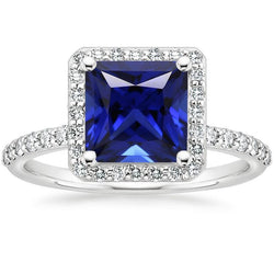 Weißgold Halo Ring Prinzessin Sri Lanka Saphir & Diamanten 6 Karat