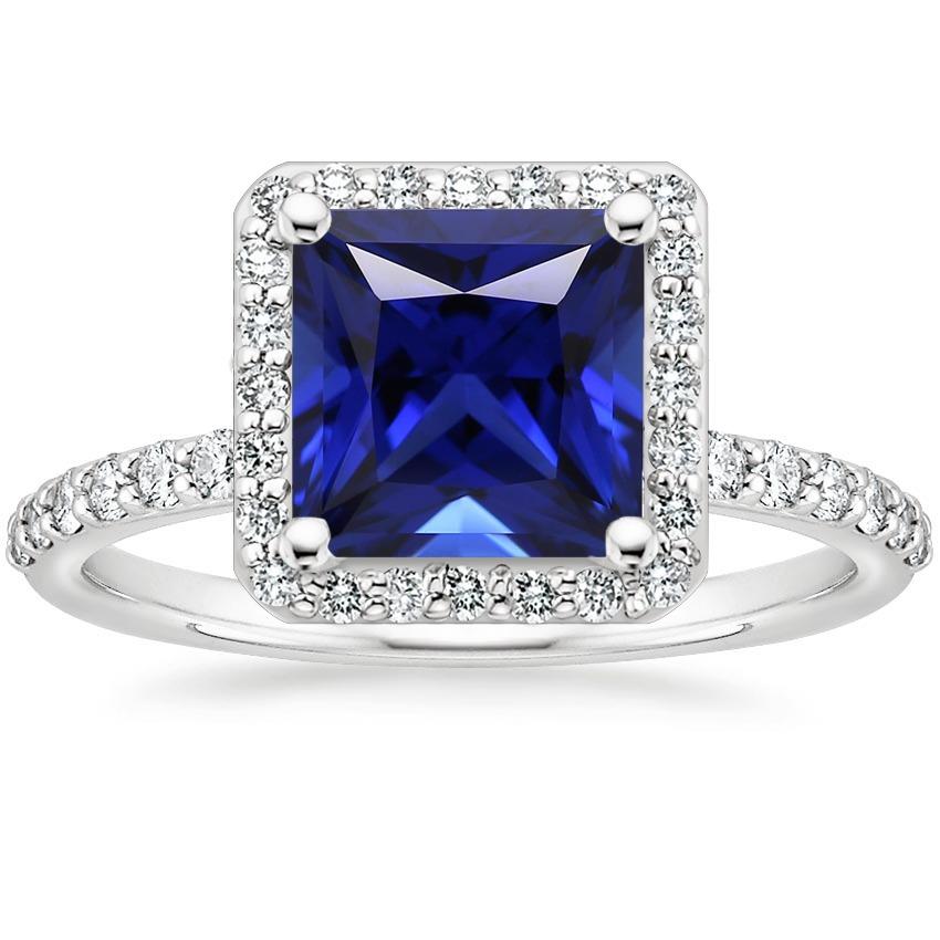 Weißgold Halo Ring Prinzessin Sri Lanka Saphir & Diamanten 6 Karat - harrychadent.ch