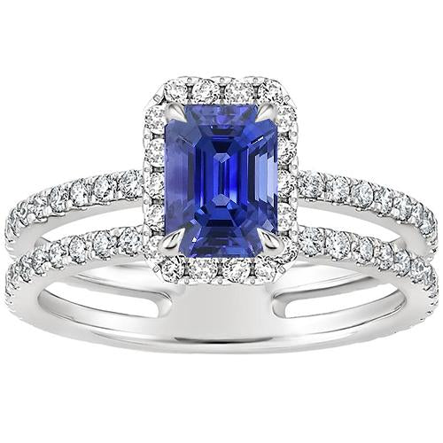 Weißgold Halo Ring Strahlend blauer Saphir & Diamant 5 Karat - harrychadent.ch