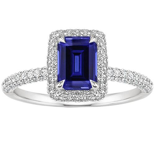 Weißgold Halo Ring Smaragd Sri Lanka Saphir & Diamant 4,50 Karat - harrychadent.ch